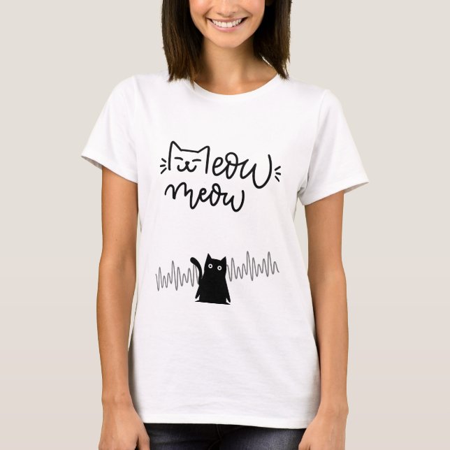 T-shirt Meow Meow Meow Cute Chat Face Hearbeat (Devant)