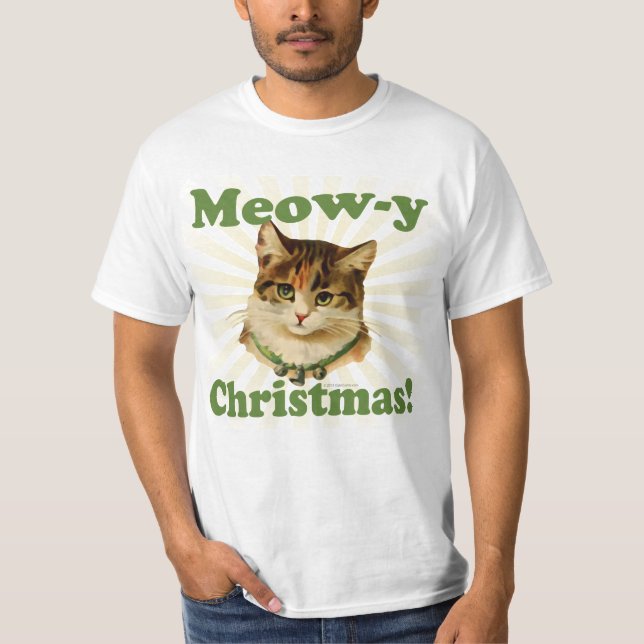 T-shirt Meow-y Christmas, Cute Holiday Cat Animal (Devant)
