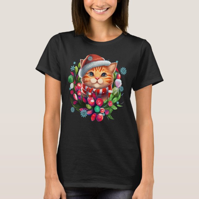 T-shirt MeowChristmas Joyeux Noël Catmas Kitty Cute Chat (Devant)