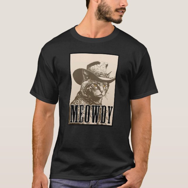 T-shirt Meowdy Cat Shirt - Funny Mashup Meow and Howdy - C (Devant)