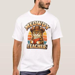 T-shirt Meowdy Enseignant Chat Cowboy Vintage