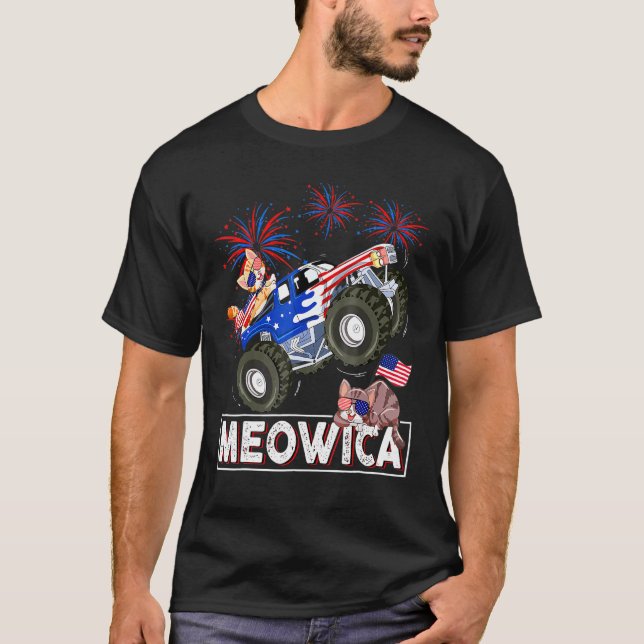 T-shirt Meowica 4 juillet Chats Monster Trucks American F (Devant)