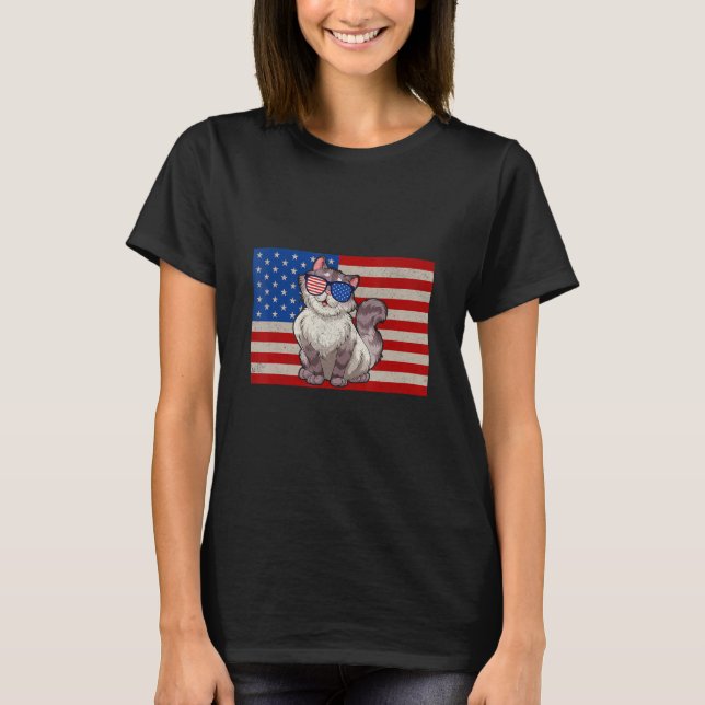 T-shirt Meowica American Flag Sunglasses Patriotic Cat 4th (Devant)