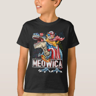 T-shirt Meowica Cat T Rex Dinosaur 4 juillet Fl américain
