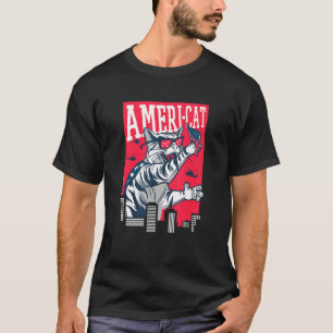 T-shirt Meowica Chat 14 Juillet Drapeau Américain Patrioti
