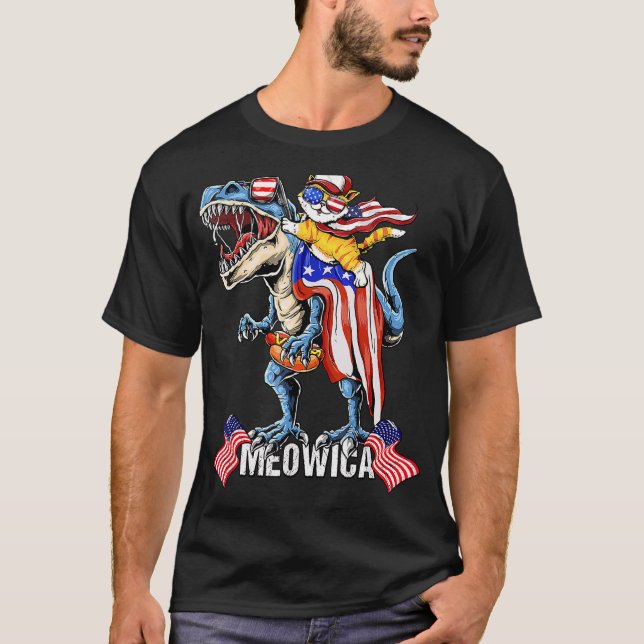 T-shirt Meowica Chat 4 juillet Drapeau Patriotique América (Devant)