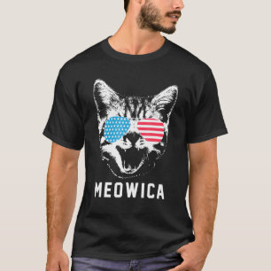 T-shirt Meowica Chat Animaux Lunettes de soleil Drapeau am