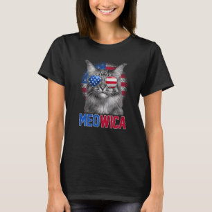 T-shirt Meowica Chat Avec Drapeau Usa Lunettes de soleil J