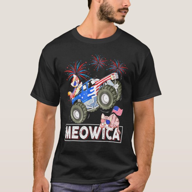 T-shirt Meowica Chat Monster Conduite Camion Drapeau améri (Devant)