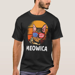 T-shirt Meowica Chat Vintage Merica Drapeau Retro Chat 4e 