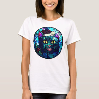 T-shirt Meowing Stained-Glass Christmas Black Cat