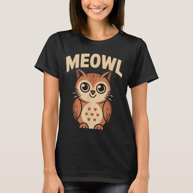 T-shirt Meowl Cat Owl Hybrid Funny Meme Brain Rot Gen Alph (Devant)