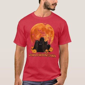 T-shirt Meowloweentown Funny Black Amoureux des chats Hall