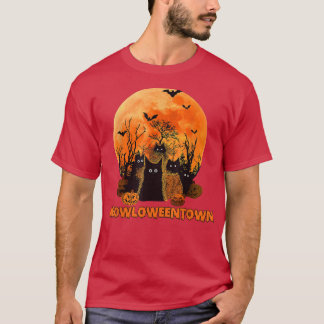 T-shirt Meowloweentown Lune rouge Chats noirs