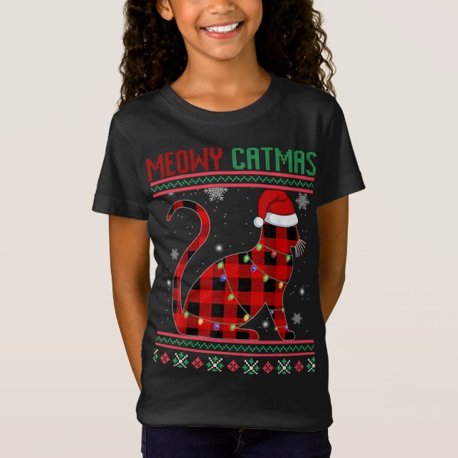 T-Shirt Meowo Catmas Plaid Chat Kitten Lover Noël laid (Devant)