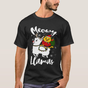 T-shirt Meowry LLamas Chat Père Noël Renne Mignon Noël