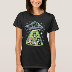 T-shirt Meowsacide Drôle OVNI Chat Abduction Alien Humour