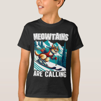 T-shirt Meowtains Are Calling Funny Ski Cat Lovers Skiing 