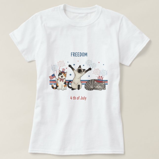T-shirt Meowtions indépendantes - Drôle 4 juillet chat (Design devant)