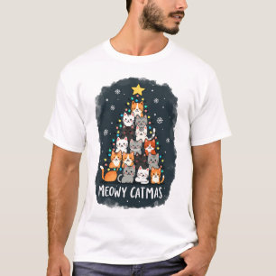 T-shirt Meowy Catmas Chat Arbre de Noël Xmas Filles Garçon
