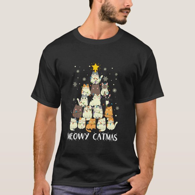 T-shirt Meowy Catmas Chat Drôle Arbre de Noël Filles B (Devant)