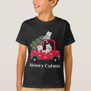 T-shirt Meowy Catmas Funny Noël Chat Camion Rouge