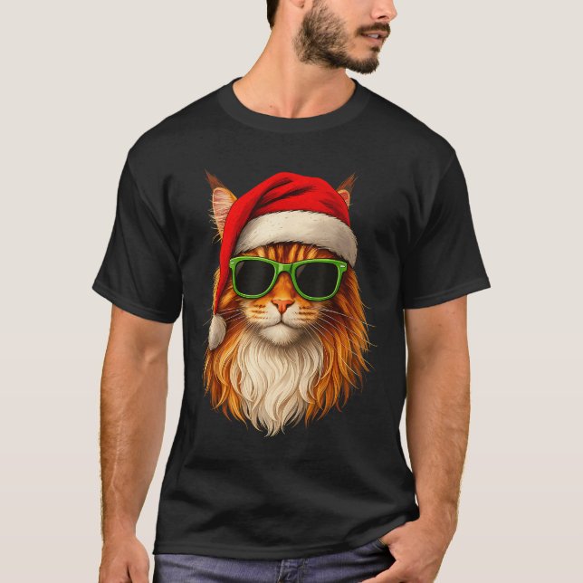 T-shirt Meowy Catmas Santa Hat Maine Coon Cat Christmas Pa (Devant)