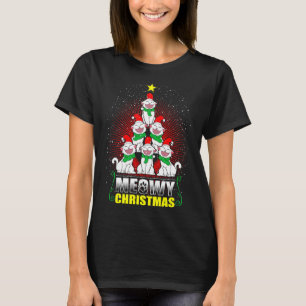 T-shirt Meowy Chat Feux d'Arbre de Noël Drôle Kitten X-Mas