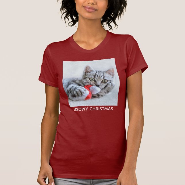 T-shirt Meowy Christmas Cute Grey Tabby Cat (Devant)