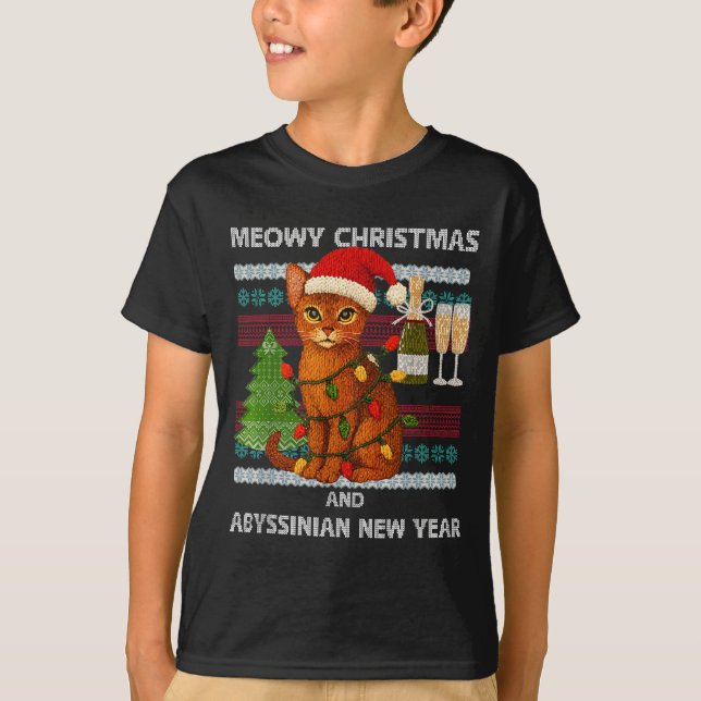 T-shirt Meowy Christmas Funny Abyssinian Cat Santa Hat Ugl (Devant)