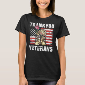 T-shirt Merci aux vétérans des bottes de combat Fleur de p