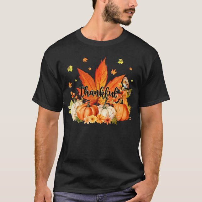 T-shirt Merci Citrouille feuille mignon Thanksgiving Fall  (Devant)
