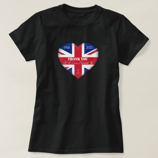 T-shirt Merci Heart, en mémoire de la reine Elizabeth (Design devant)