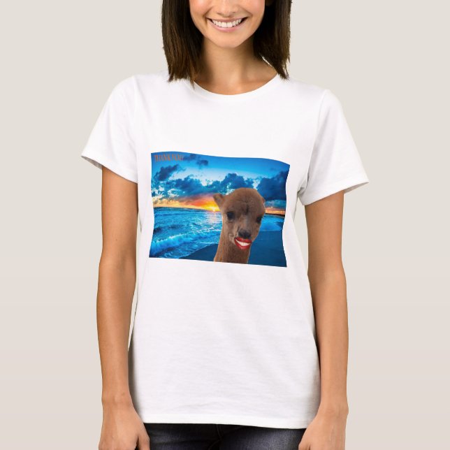T-shirt merci tee alpaca sur la plage (Devant)