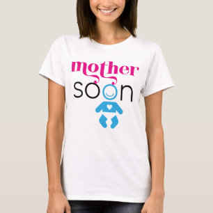 T-shirt Mère Bientôt futur bébé garçon rose bleu noir drôl