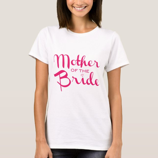 T-shirt Mère de mariée Retro Script Hot rose sur blanc (Devant)