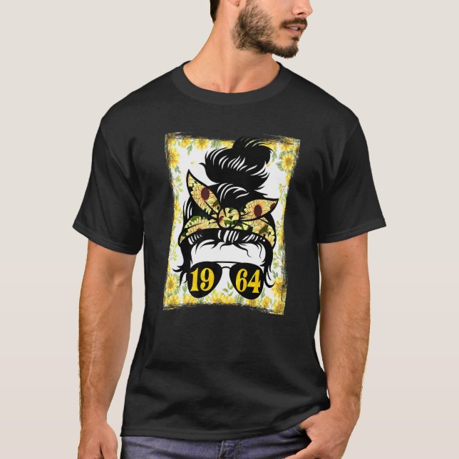 T-shirt Mère De Tournesol Née En 1964 Jardin D'Anniversair (Devant)