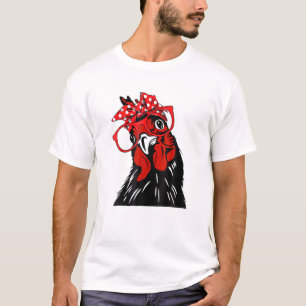 T-shirt Mère Drôle De Poulet Avec Bandana Headband Et Glas