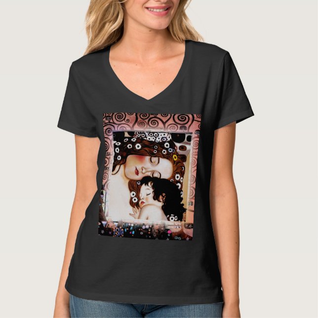 T-shirt Mère et enfant par le collage de Gustav Klimt (Devant)