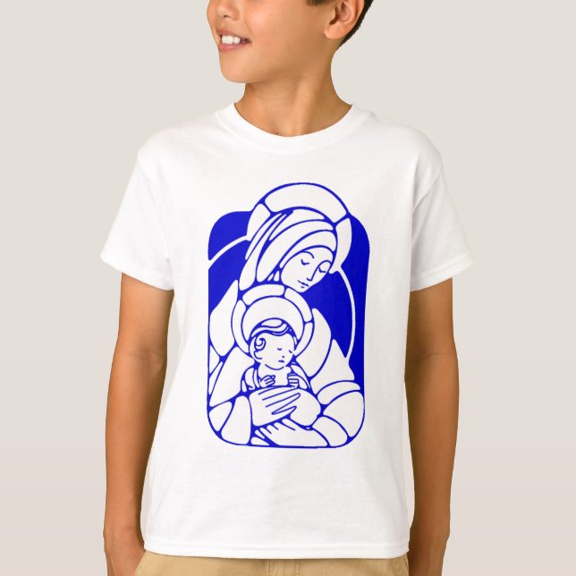 T-shirt Mère et enfant saints bleus et blancs (Devant)