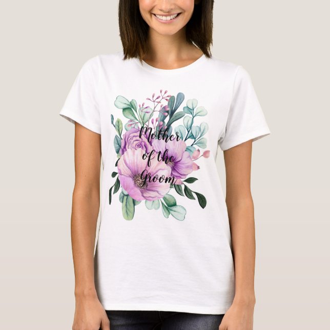 T-shirt MÈRE Florale violette de la Mariage de GROOM (Devant)