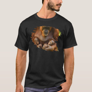 T-shirt Mère Orangoutane tenant deux bébés
