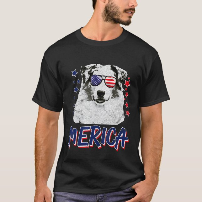 T-shirt Merica Australian Shepherd Dog 4th Of July Usa (Devant)