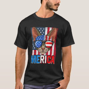 T-shirt Merica Chat Devon Rex 4 Juillet Drapeau Américain