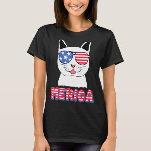 T-shirt Merica Chat Lunettes de soleil Usa Drapeau 4 juill