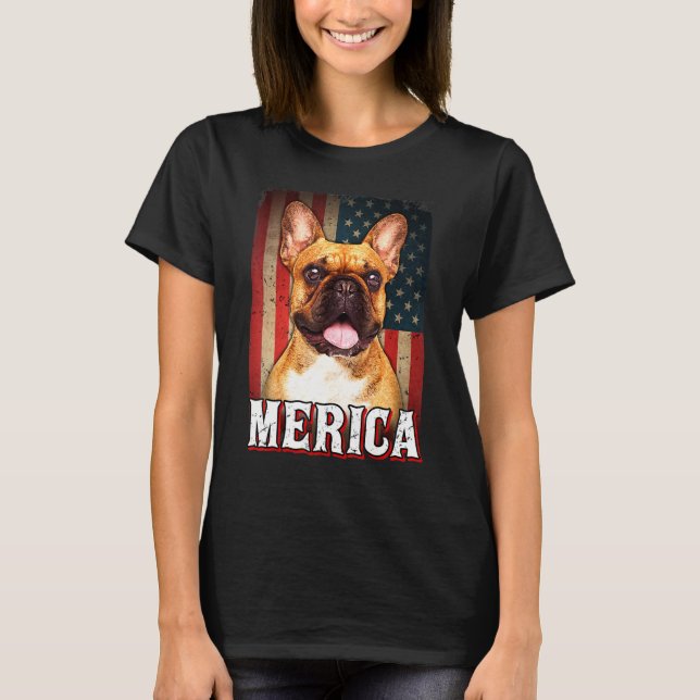 T-shirt Merica Chien Chien Chien Français Drapeau Américai (Devant)