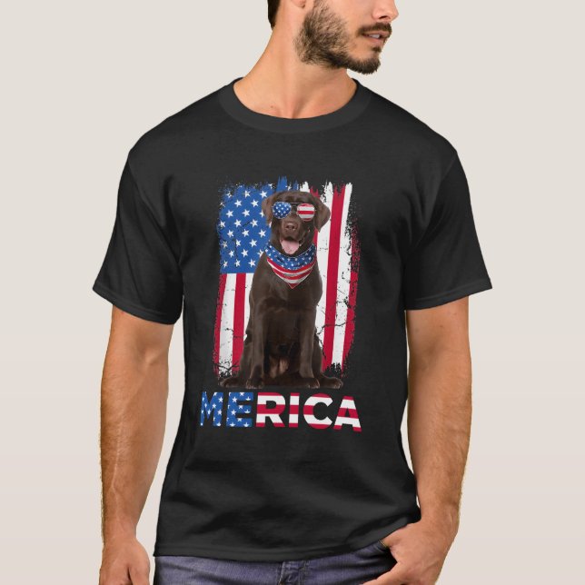 T-shirt Merica Chocolate Lab Usa Drapeau Lunettes De Solei (Devant)