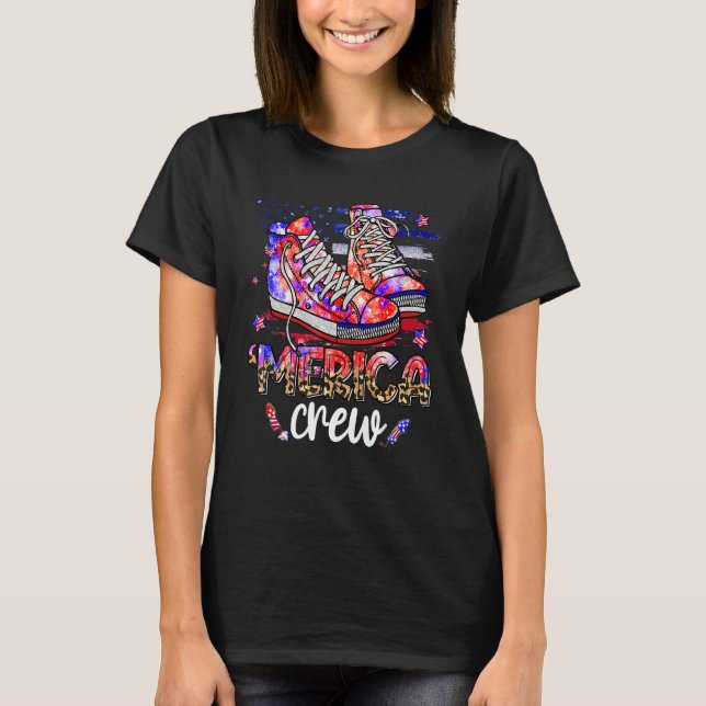 T-shirt Merica Crew Chaussures Tie Dye Leopard Usa Drapeau (Devant)