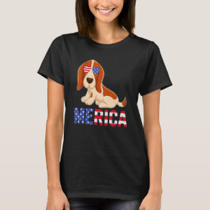 T-shirt Merica Drapeau Usa Basset Hound Chien Lunettes De