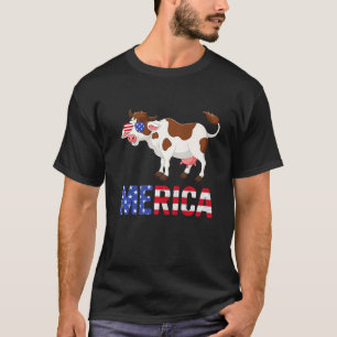 T-shirt Merica Drapeau Usa Vache Lunettes De Soleil Patrio